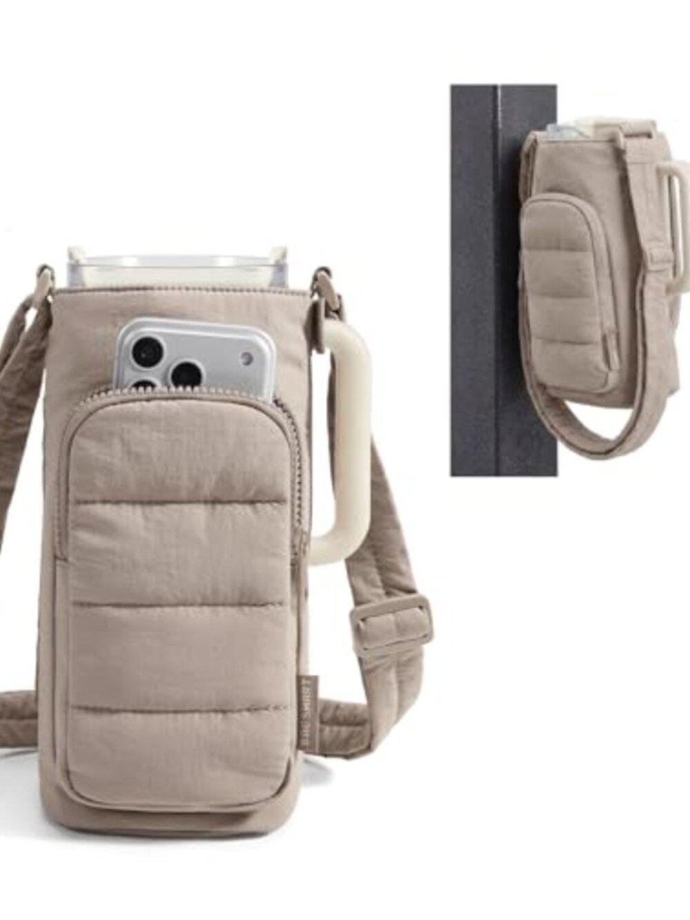 Water Bottle Holder Bag Crossbody Sling Quilted Gym Purse